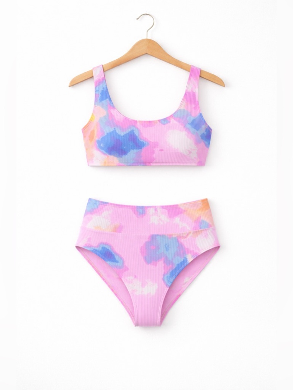 Salt + Cove Pink Multicolor Ribbed High-Waist Bikini Set